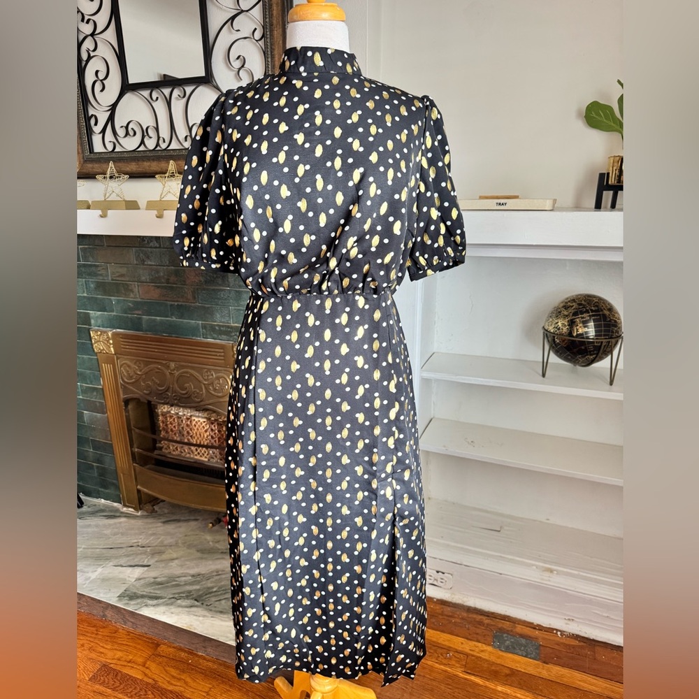 Hope Horizon Black & Gold Polka Dot Midi Dress